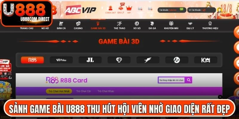 Sảnh game bài U888 thu hút hội viên nhờ giao diện rất đẹp