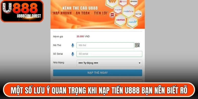 Một số lưu ý quan trọng khi nạp tiền U888 bạn nên biết rõ