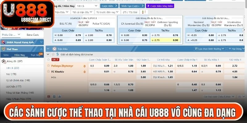 Các sảnh cược thể thao tại nhà cái U888 vô cùng đa dạng và uy tín
