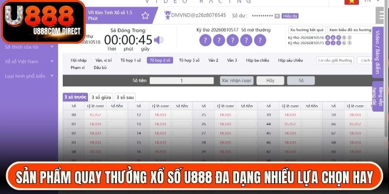 Sản phẩm quay thưởng xổ số U888 đa dạng nhiều lựa chọn hay